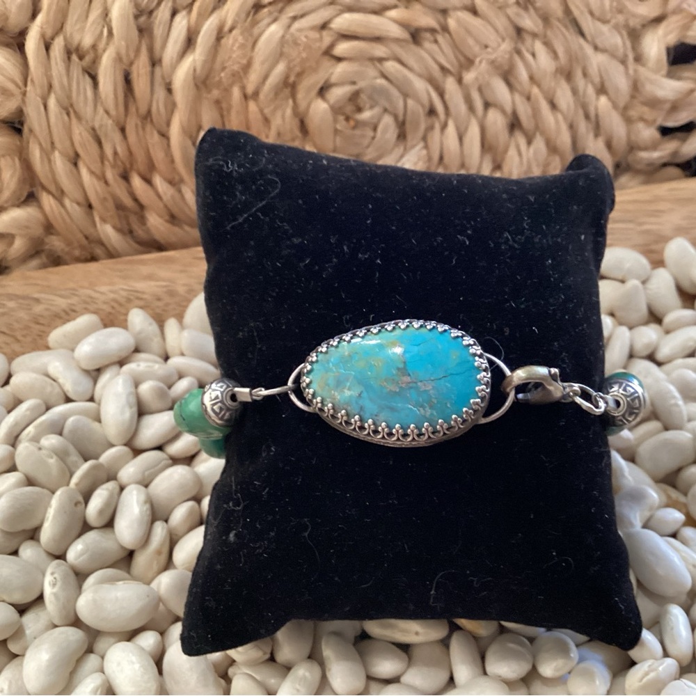 Turquoise and Sterling Silver Beaded Bracelet